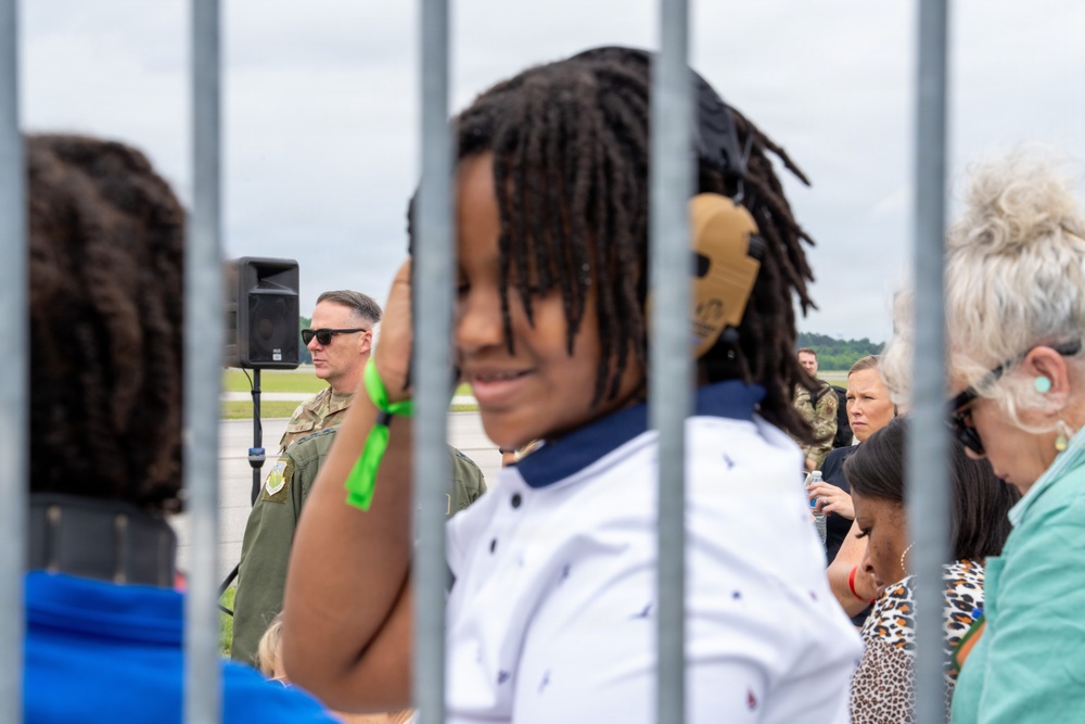 National Security Forum and Gathering of Eagles attendees observe Airpower demonstration at Maxwell Air Force Base