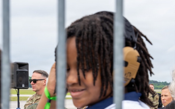 National Security Forum and Gathering of Eagles attendees observe Airpower demonstration at Maxwell Air Force Base