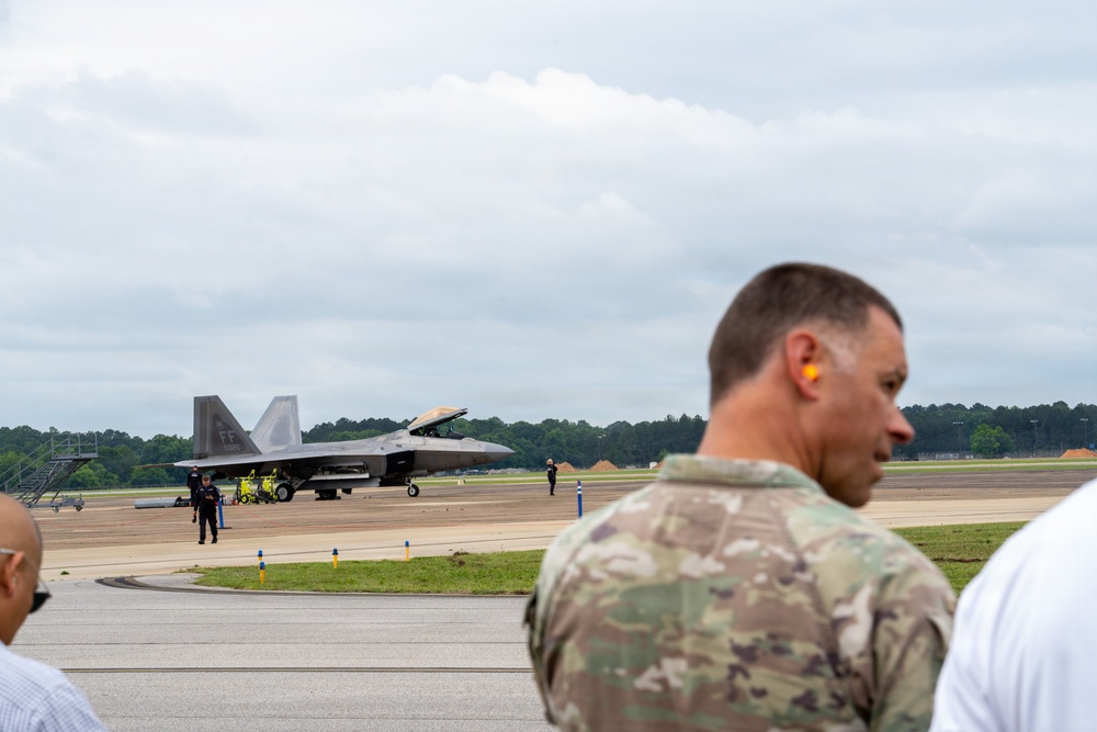 National Security Forum and Gathering of Eagles attendees observe Airpower demonstration at Maxwell Air Force Base