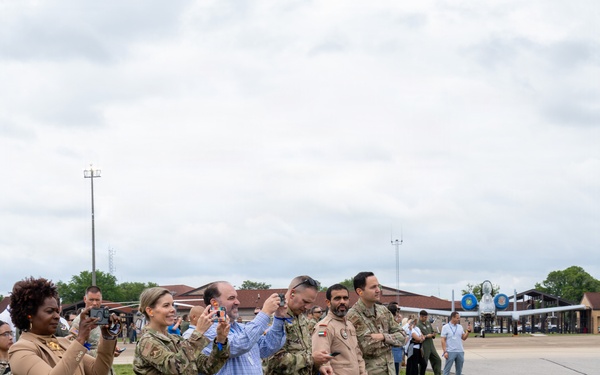National Security Forum and Gathering of Eagles attendees observe Airpower demonstration at Maxwell Air Force Base