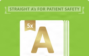 Leapfrog Hospital Safety Grade Award Badge — Straight A's for Patient Safety, 2024-2026