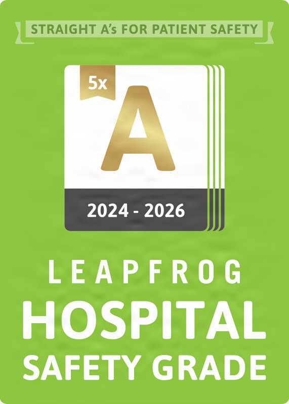 Leapfrog Hospital Safety Grade Award Badge — Straight A's for Patient Safety, 2024-2026