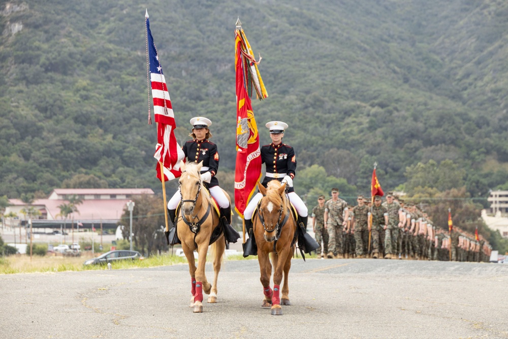 Mounted Color Guard Presents the Colors for 2nd Battalion, 1st Marines Change of Command Ceremony