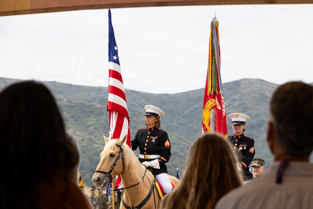 Mounted Color Guard Presents the Colors for 2nd Battalion, 1st Marines Change of Command Ceremony