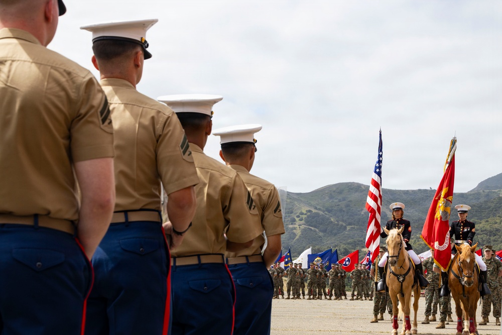 Mounted Color Guard Presents the Colors for 2nd Battalion, 1st Marines Change of Command Ceremony