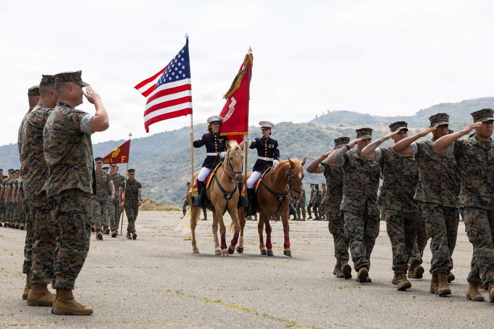 Mounted Color Guard Presents the Colors for 2nd Battalion, 1st Marines Change of Command Ceremony