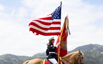 Mounted Color Guard Presents the Colors for 2nd Battalion, 1st Marines Change of Command Ceremony