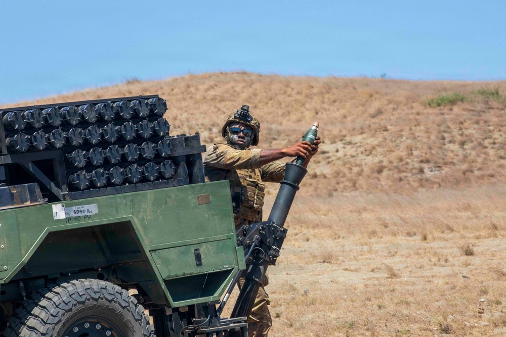 Balikatan 2026: 25th ID Soldiers fire mortars during a counter landing live-fire exercise