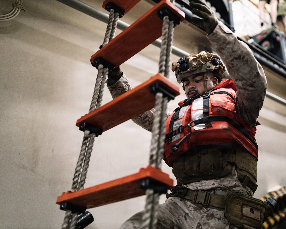 11th MEU Marines Conduct Ladder Training aboard USS Portland