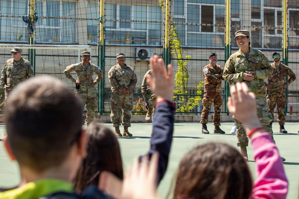 KFOR Soldiers engage students during medical outreach in Pristina