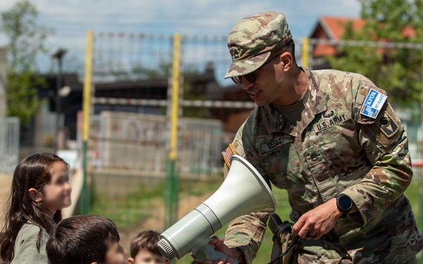 KFOR Soldiers engage students during medical outreach in Pristina