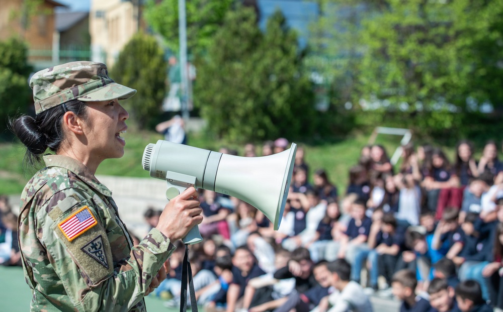 KFOR Soldiers engage students during medical outreach in Pristina