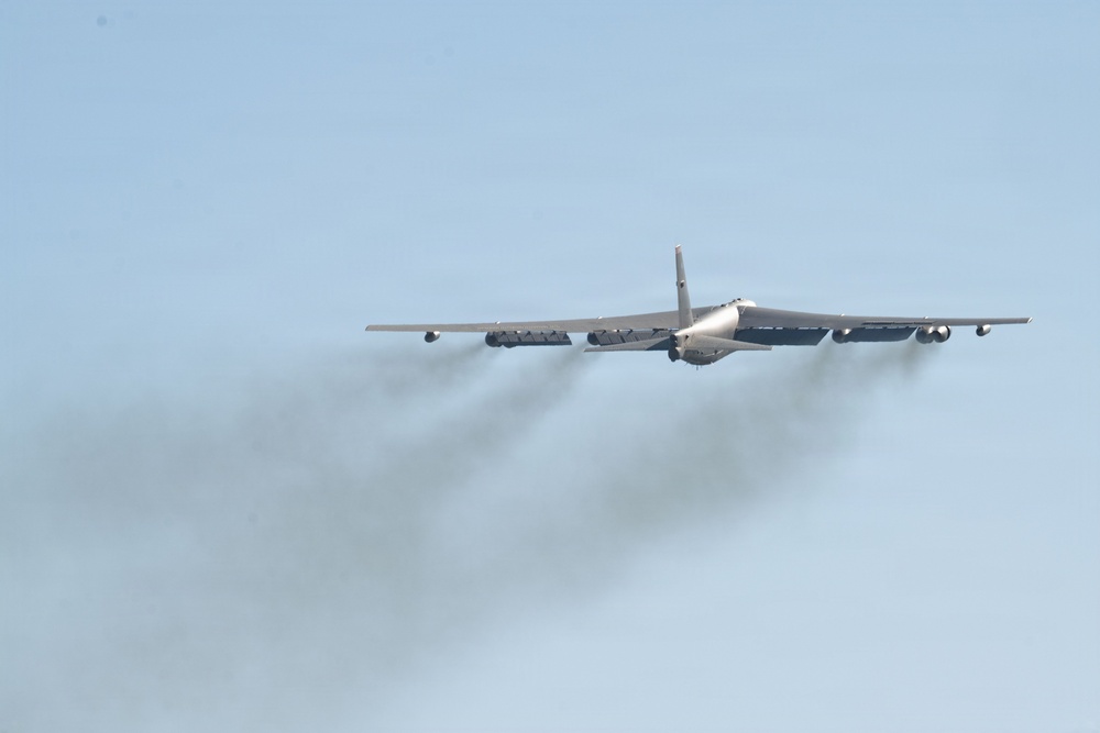 Lancer and Stratofortress Bombers depart for conditioning flight