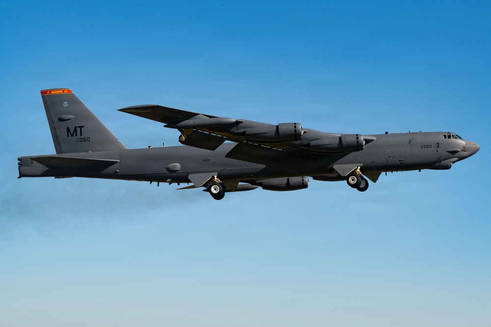 Lancer and Stratofortress Bombers depart for conditioning flight