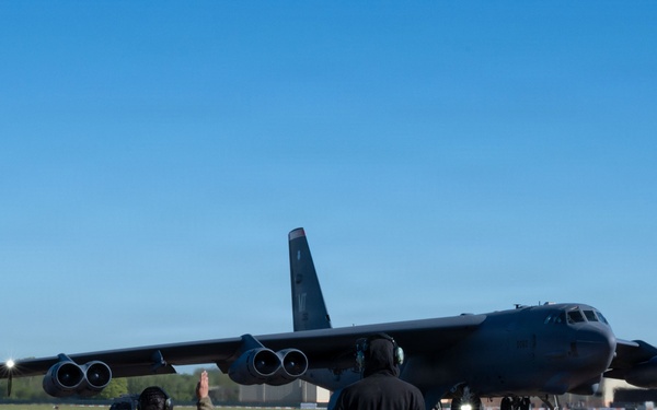 Lancer and Stratofortress Bombers depart for conditioning flight