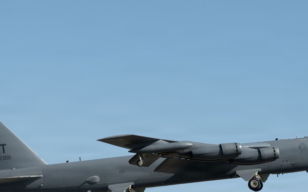 Lancer and Stratofortress Bombers depart for conditioning flight