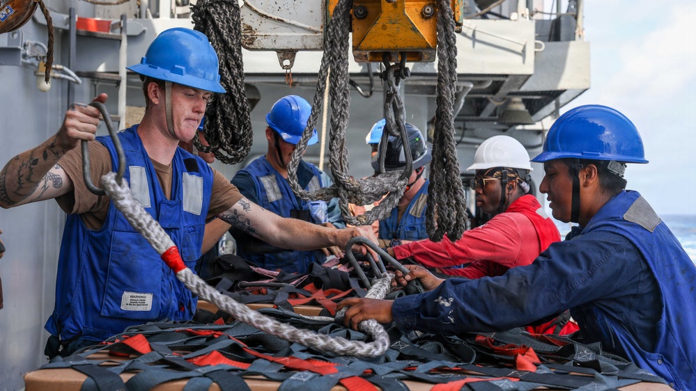 USS Lake Erie (CG 70) replenishment-at-sea with USNS Robert E. Peary (T-AKE 5)