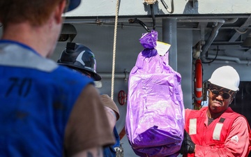 USS Lake Erie (CG 70) replenishment-at-sea with USNS Robert E. Peary (T-AKE 5)