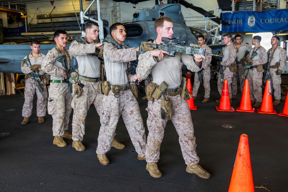 11th MEU Marines, Sailors Conduct Close Quarter Tactics Drills Aboard USS Boxer