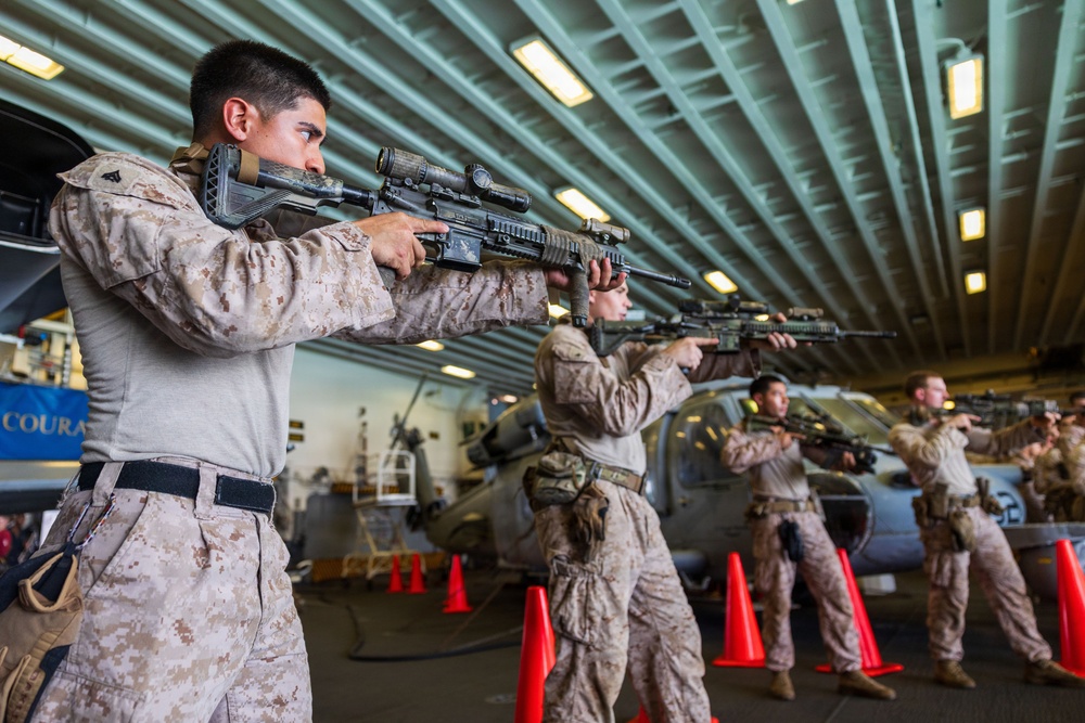 11th MEU Marines, Sailors Conduct Close Quarter Tactics Drills Aboard USS Boxer