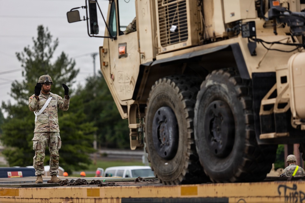 1st Armored Division vehicles and equipment rolling in to support Cadet Summer Training