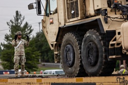 1st Armored Division vehicles and equipment rolling in to support Cadet Summer Training
