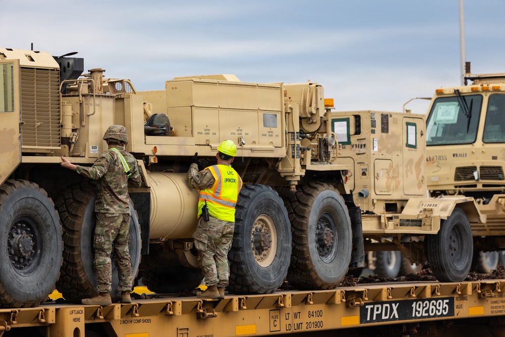 1st Armored Division vehicles and equipment rolling in to support Cadet Summer Training