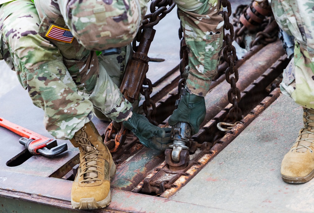 1st Armored Division vehicles and equipment rolling in to support Cadet Summer Training