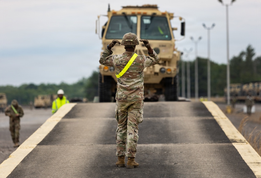 1st Armored Division vehicles and equipment rolling in to support Cadet Summer Training