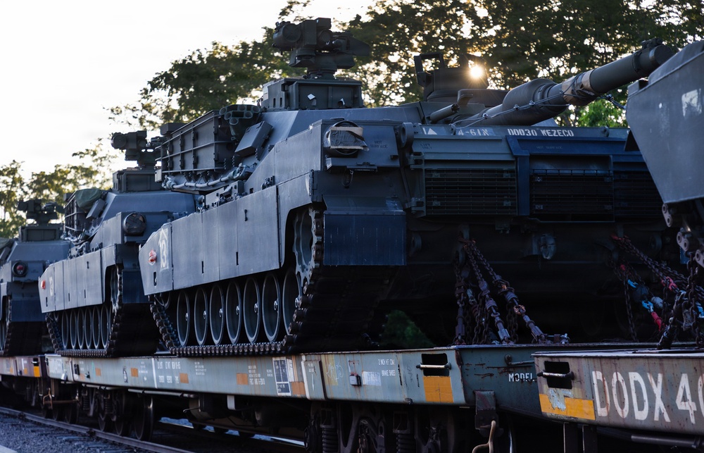 1st Armored Division vehicles and equipment rolling in to support Cadet Summer Training