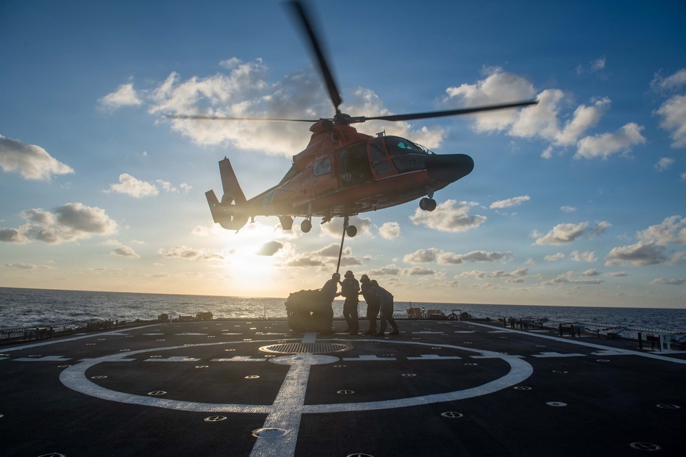 USCGC Midgett (WMSL 757) conducts vertical replenishment training