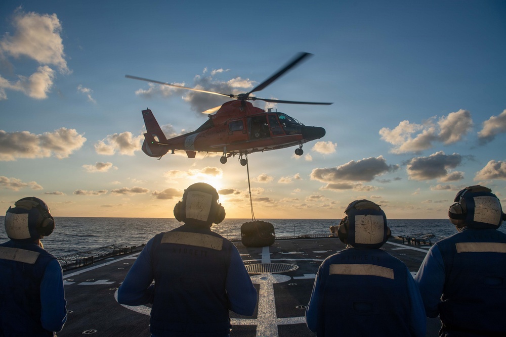 USCGC Midgett (WMSL 757) conducts vertical replenishment training