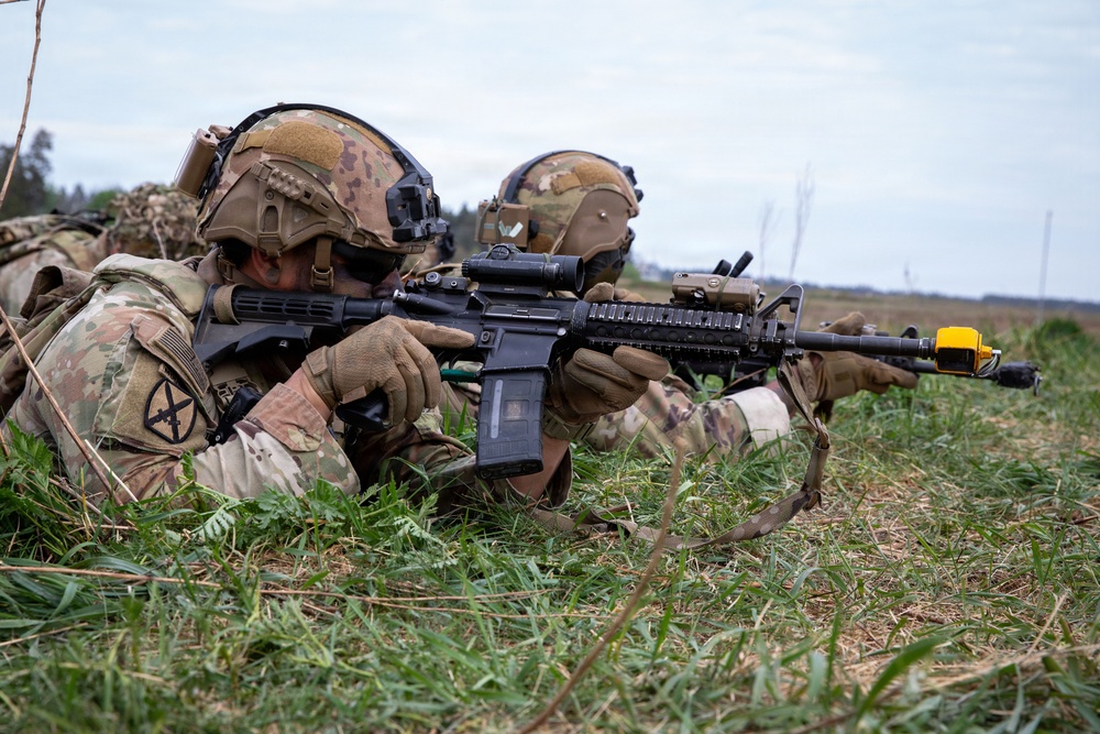 U.S. Soldiers in 2d Cavalry Regiment perform familiarization berm drills with M1296 Stryker infantry carrier vehicle