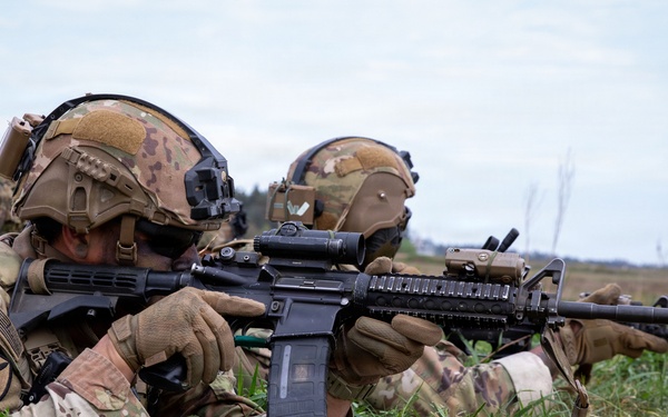 U.S. Soldiers in 2d Cavalry Regiment perform familiarization berm drills with M1296 Stryker infantry carrier vehicle