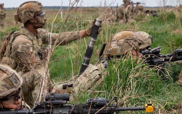 U.S. Soldiers in 2d Cavalry Regiment perform familiarization berm drills with M1296 Stryker infantry carrier vehicle