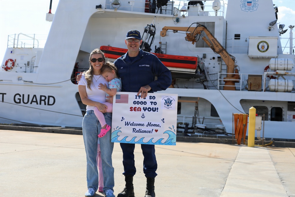 U.S. Coast Guard Cutter Reliance returns to Pensacola following an 8-month dry dock maintenance availability