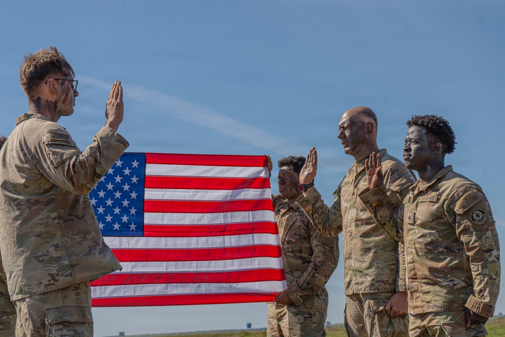 Bull Troop, 2d Cavalry Regiment, holds reenlistment ceremony during Saber Strike 26