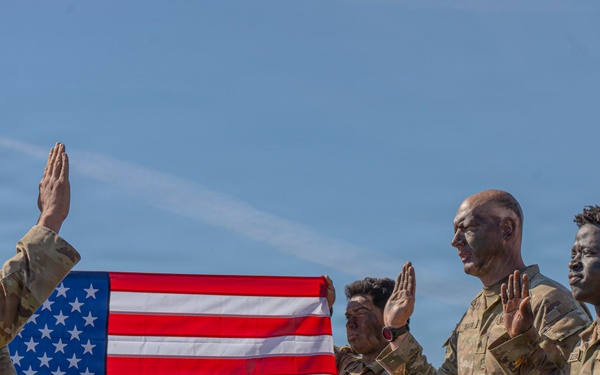 Bull Troop, 2d Cavalry Regiment, holds reenlistment ceremony during Saber Strike 26