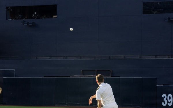 Commanding Officer of Naval Base Coronado throws first pitch during NASCAR day at Petco Park