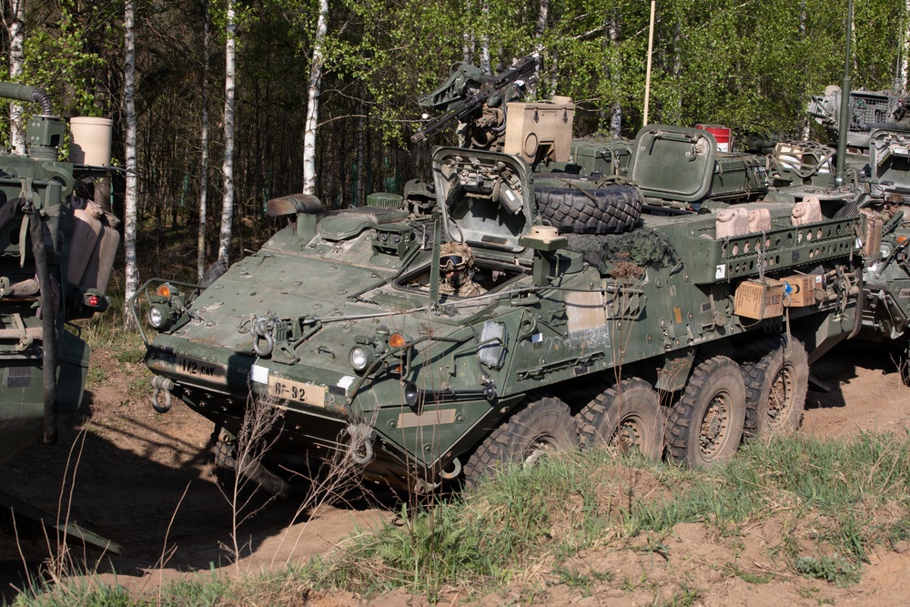 U.S. Soldiers from 1st Squadron, 2d Cavalry Regiment, conduct blank fire training in Poland