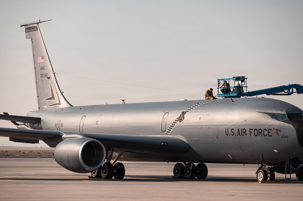 Air Force Maintainers conduct KC-135 post-flight inspection