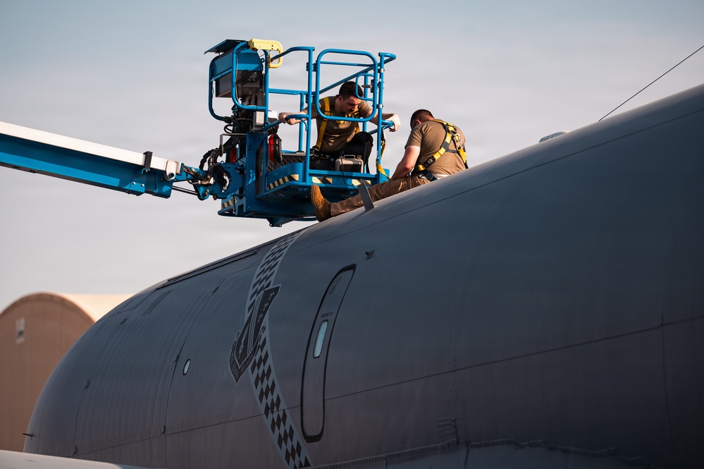 Air Force Maintainers conduct KC-135 post-flight inspection