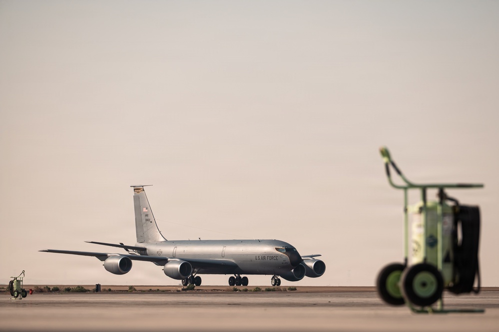 Air Force Maintainers conduct KC-135 post-flight inspection