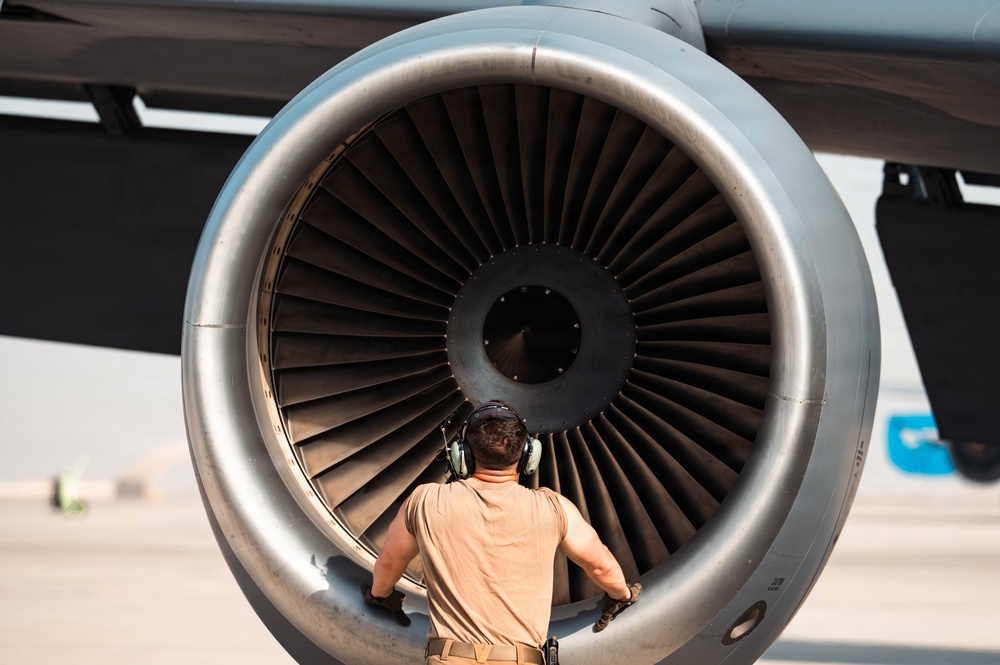 Air Force Maintainers conduct KC-135 post-flight inspection