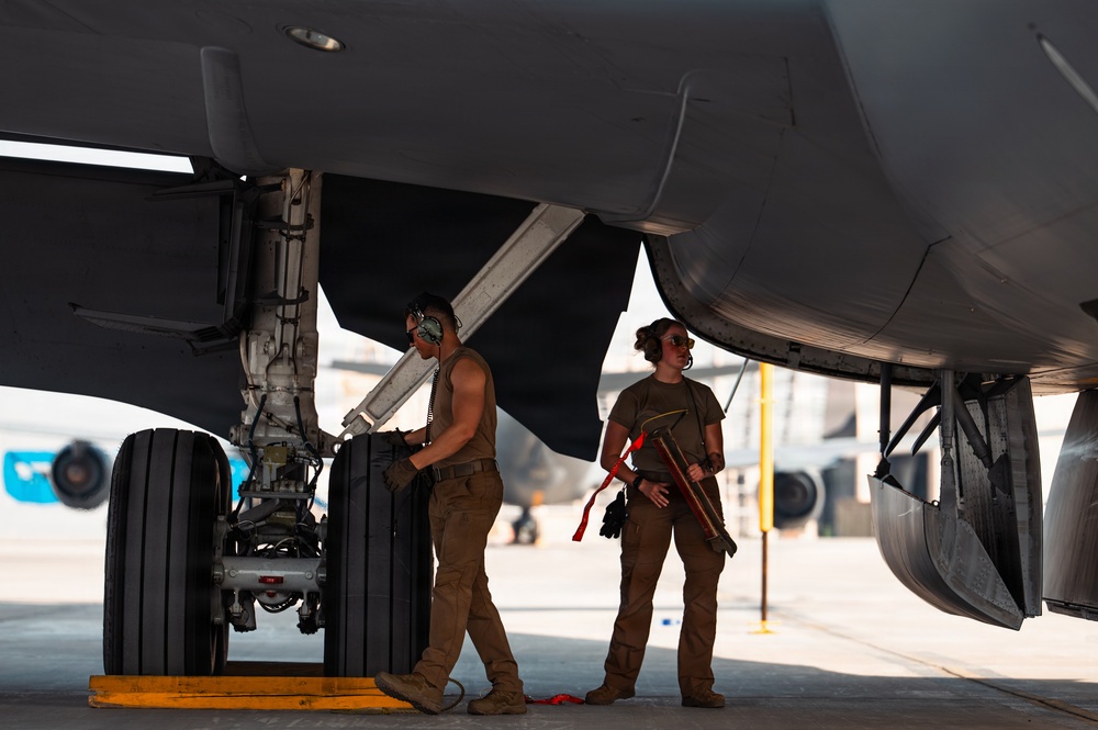 Air Force Maintainers conduct KC-135 post-flight inspection