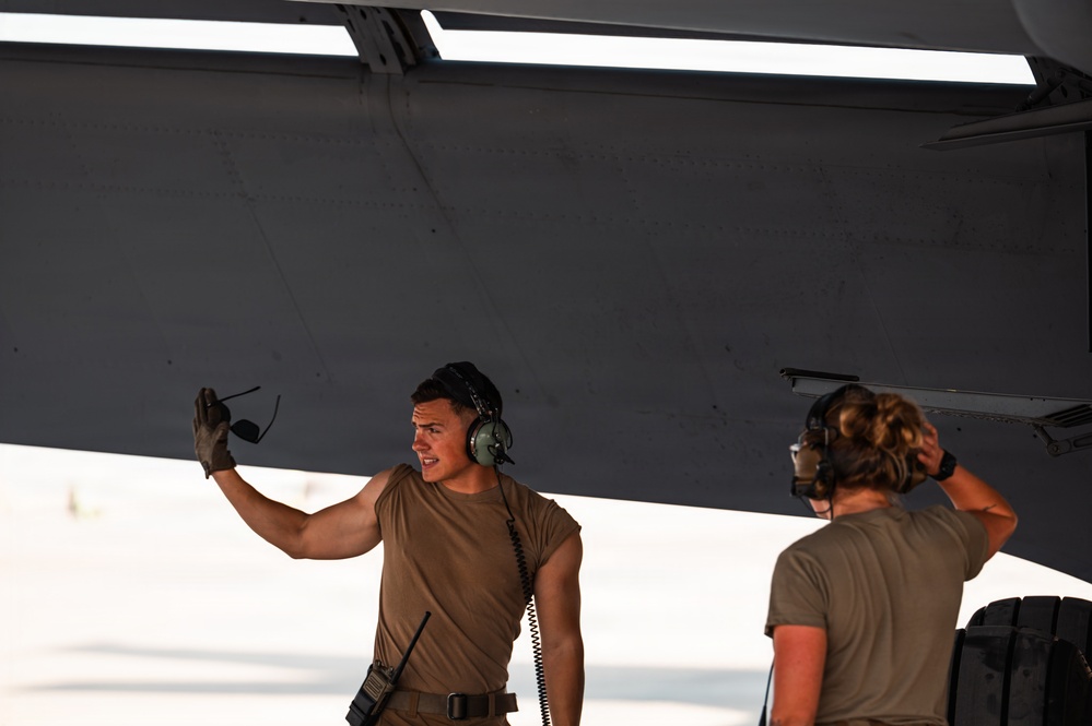 Air Force Maintainers conduct KC-135 post-flight inspection