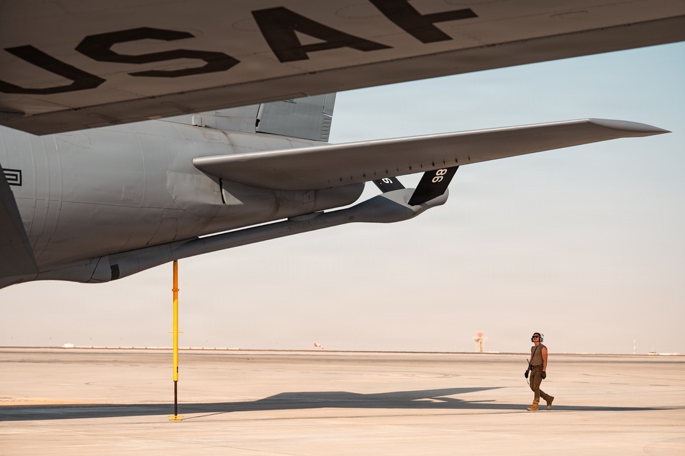 Air Force Maintainers conduct KC-135 post-flight inspection
