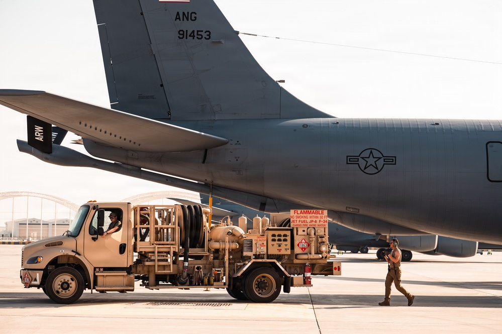 Air Force Maintainers conduct KC-135 post-flight inspection