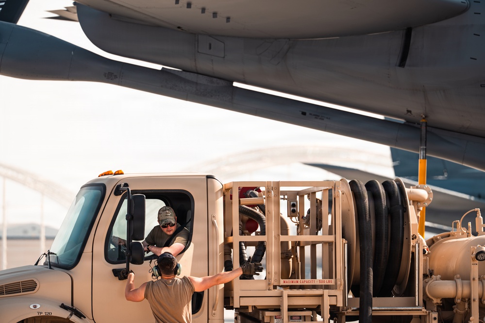 Air Force Maintainers conduct KC-135 post-flight inspection