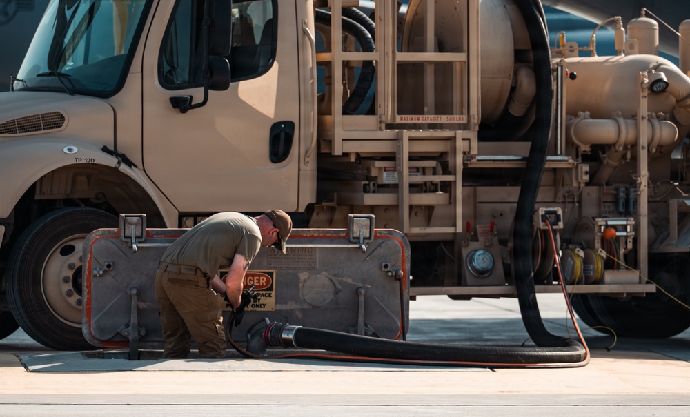 Air Force Maintainers conduct KC-135 post-flight inspection